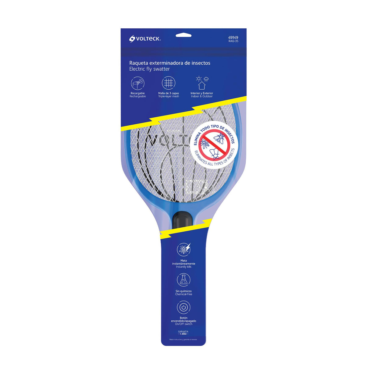 RAQ-35 RAQUETA EXTERMINADORA DE INSECTOS RECARGABLE VOLTECK