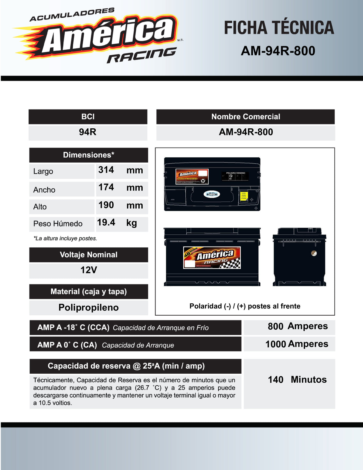AM-94R-800 BATERIA AMERICA