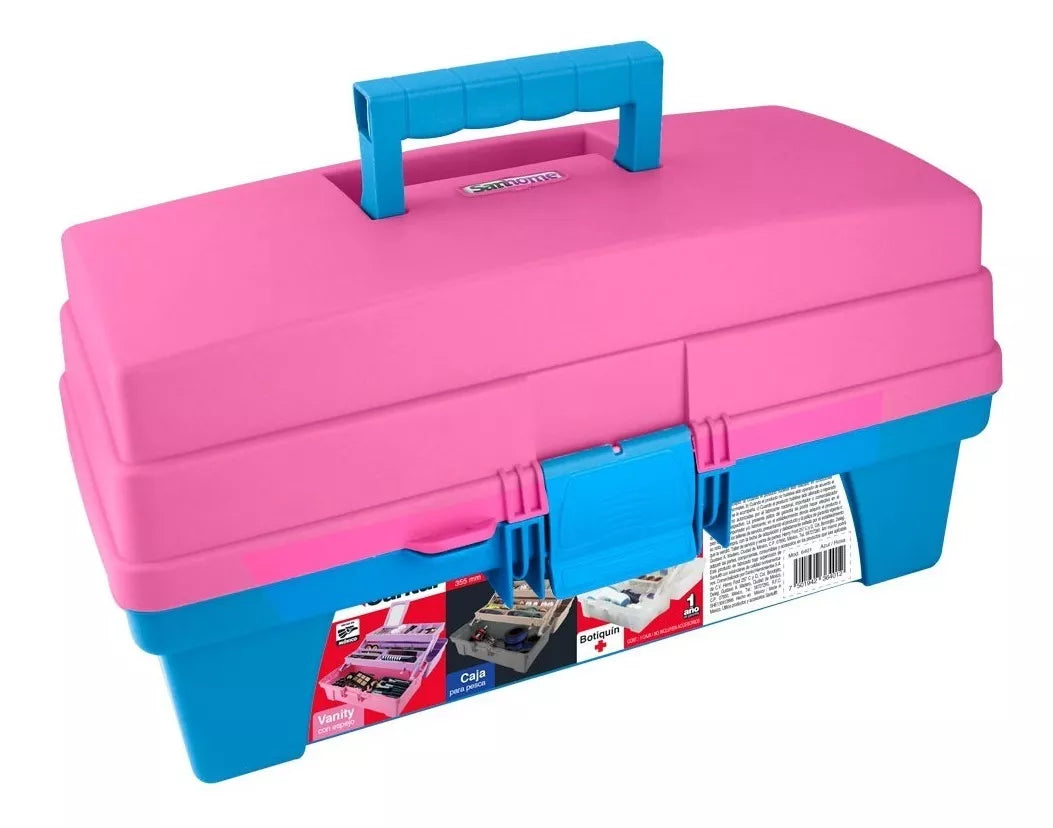 CAJA VANITY 14" AZUL CON ROSA SANHOME