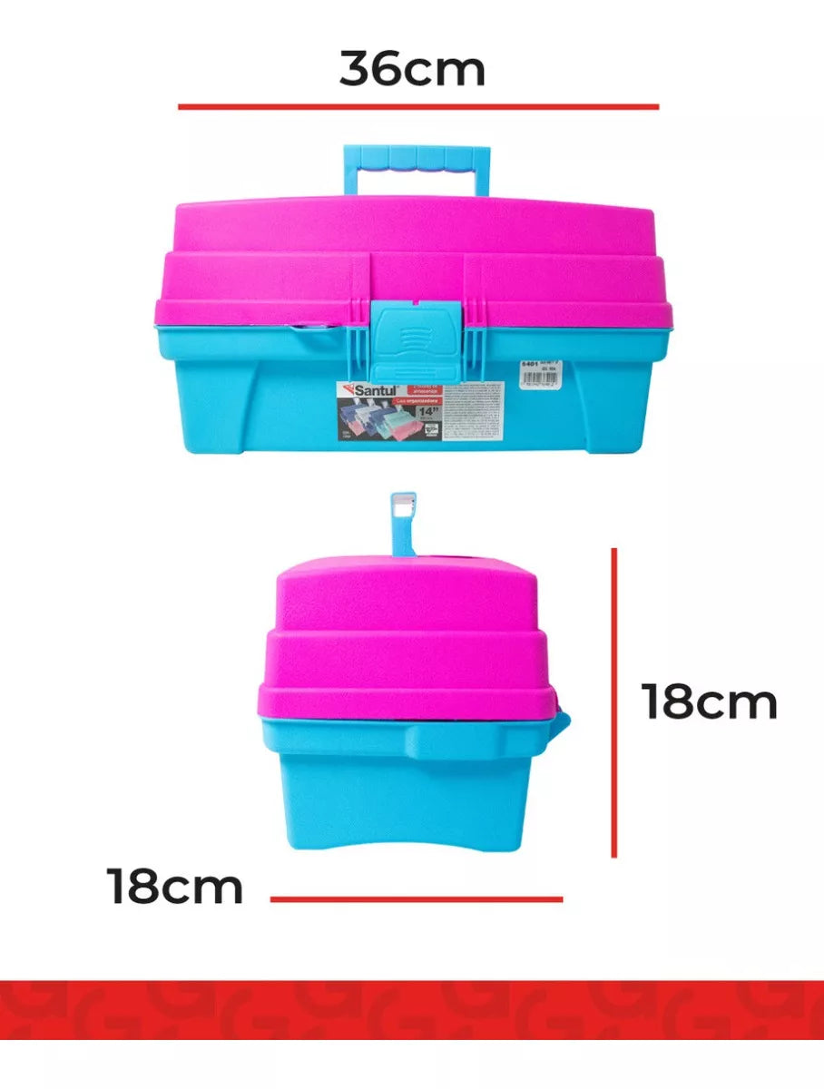 CAJA VANITY 14" AZUL CON ROSA SANHOME