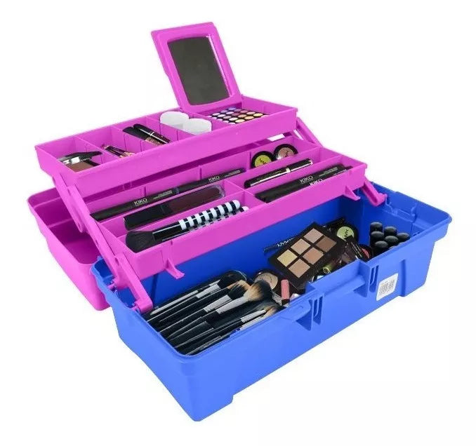 CAJA VANITY 14" AZUL CON ROSA SANHOME