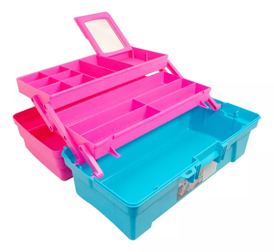 CAJA VANITY 14" AZUL CON ROSA SANHOME
