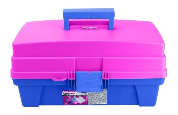 CAJA VANITY 14" AZUL CON ROSA SANHOME