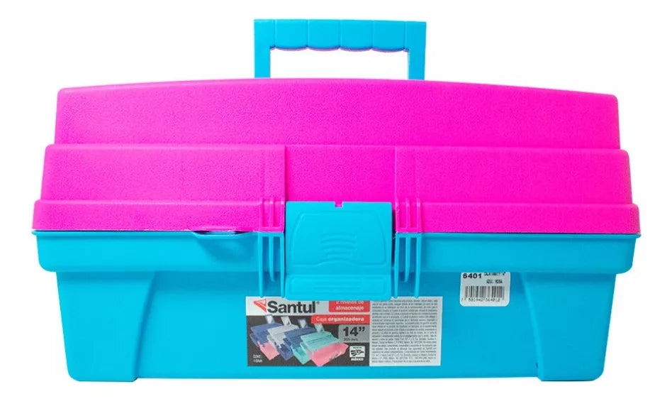 CAJA VANITY 14" AZUL CON ROSA SANHOME