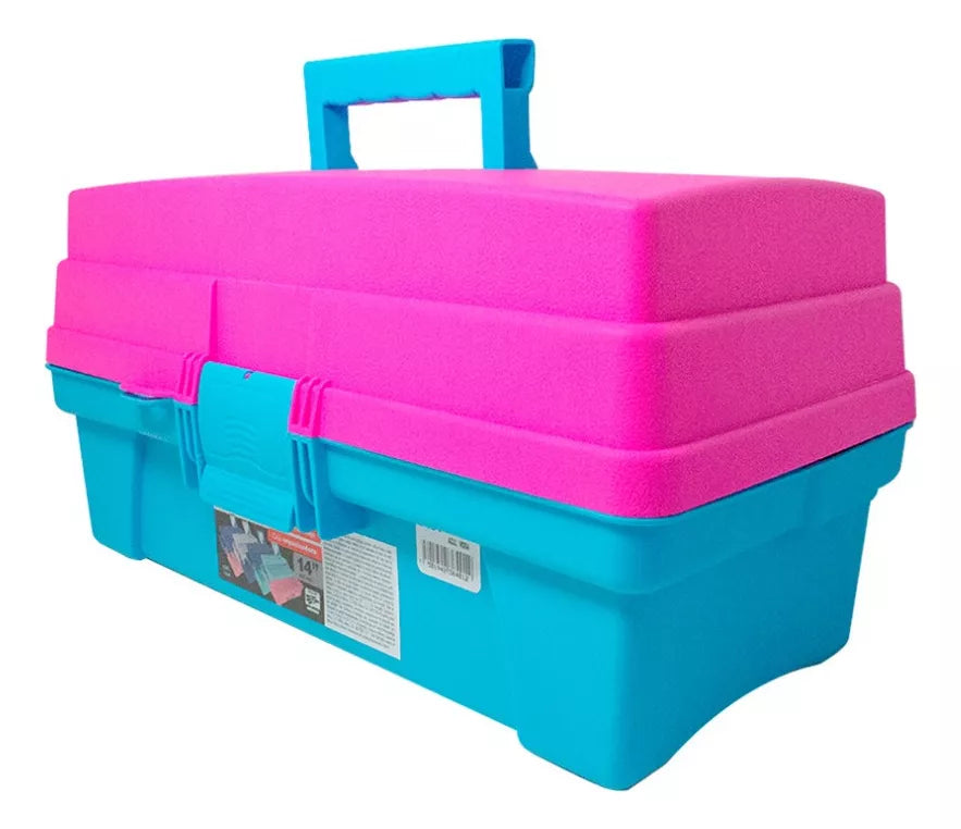 CAJA VANITY 14" AZUL CON ROSA SANHOME