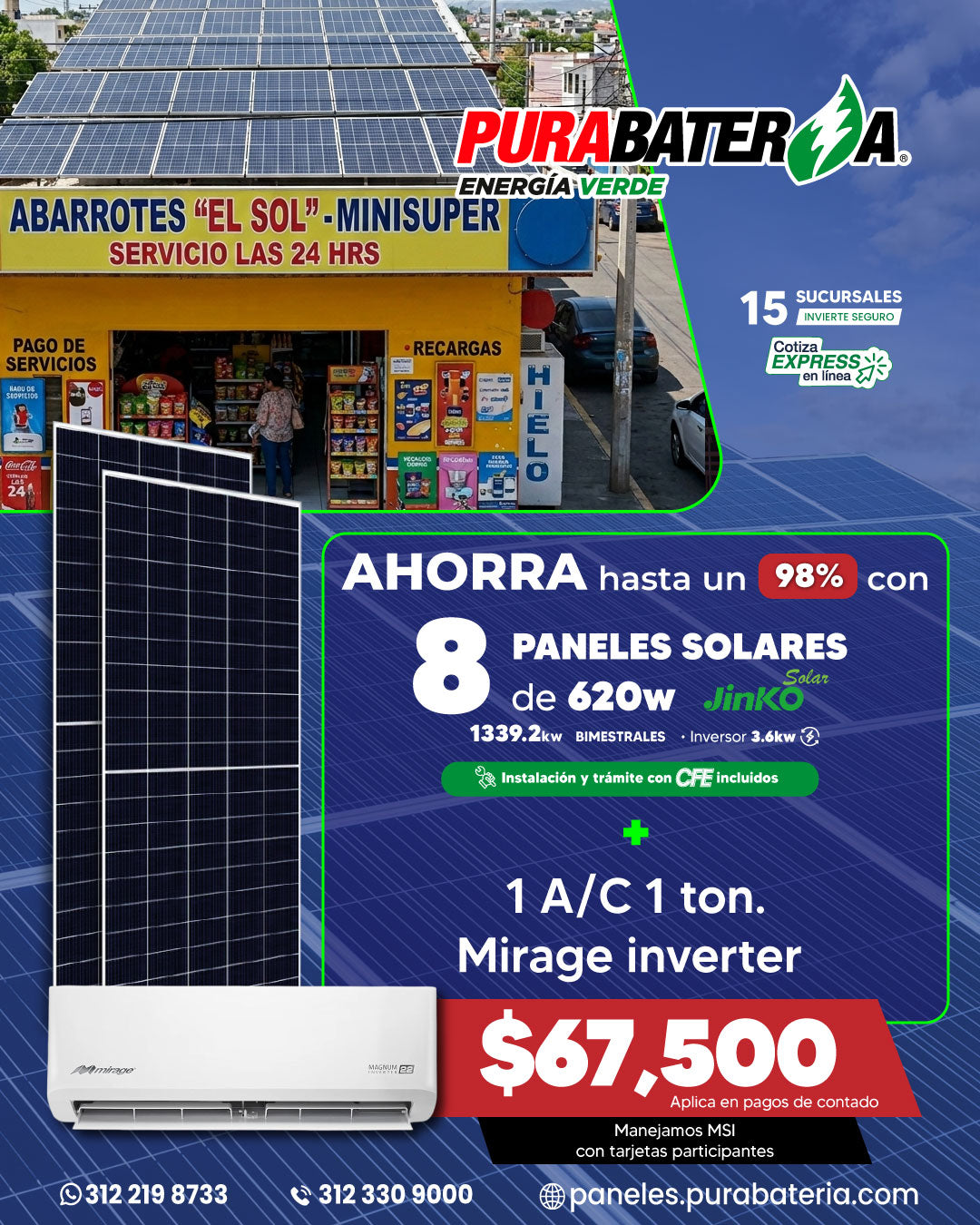 Paquete 8 Paneles Solares + Aire Acondicionado