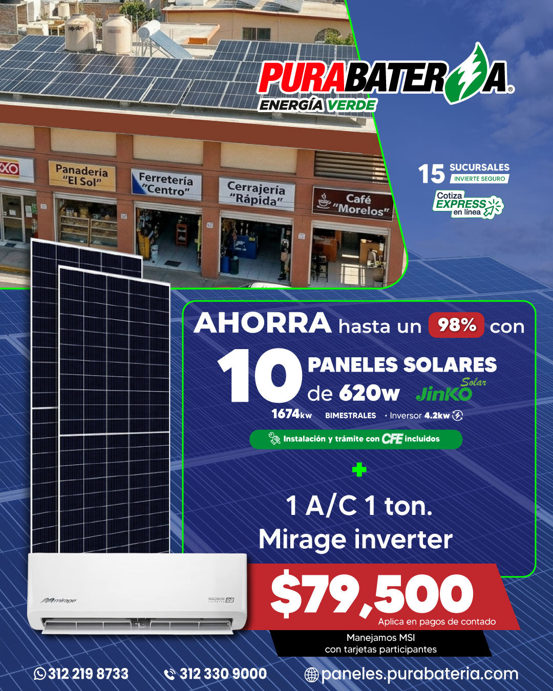 Paquete 10 Paneles Solares + Aire Acondicionado