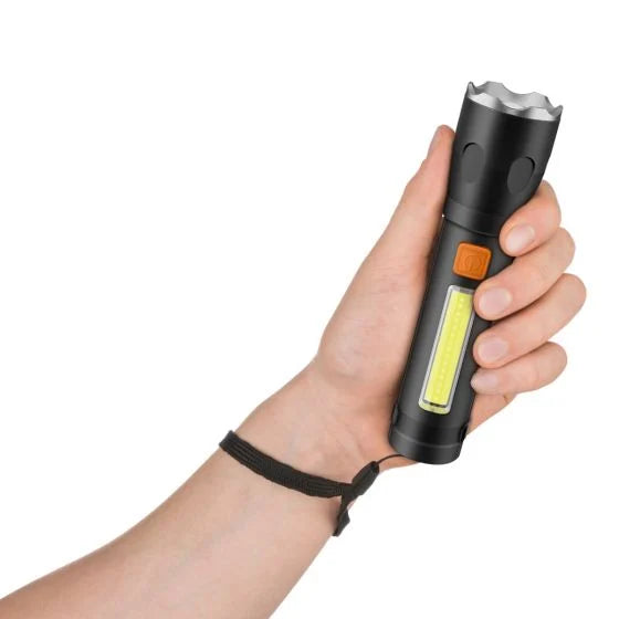 Linterna LED de 490 lúmenes 2 en 1 con batería recargable y estructura de aluminio