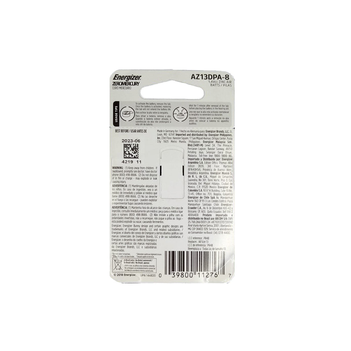 ENA13-8 BATERIA AUDITIVA 13 C8 ENERGIZER 1.4V