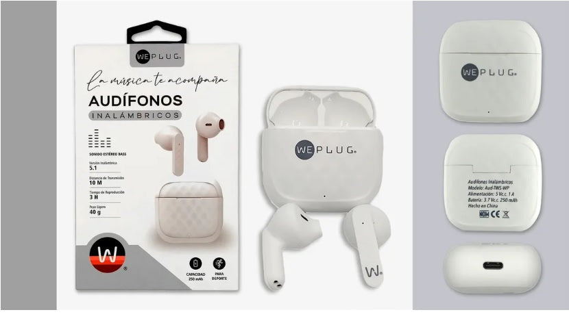 AUDIFONOS INALAMBRICOS BLANCOS MINIBUDS WEPLUG