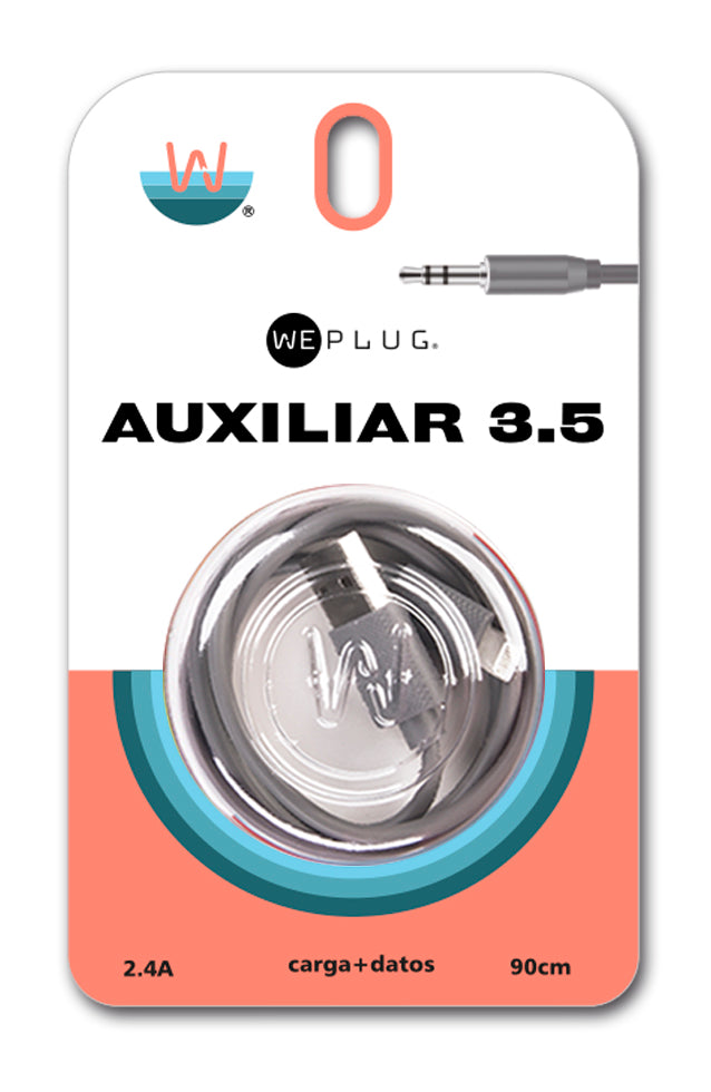 CABLE AUXILIAR 3.5 90CM GRIS WEPLUG