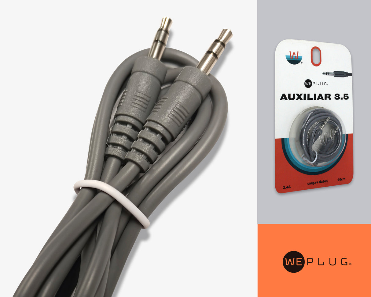 CABLE AUXILIAR 3.5 90CM GRIS WEPLUG