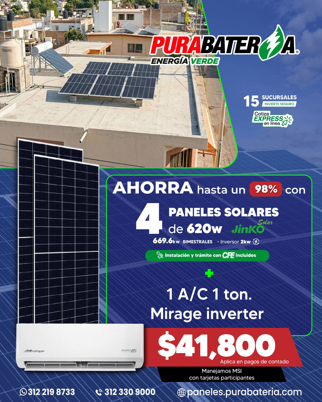 Paquete 4 Paneles Solares + Aire Acondicionado