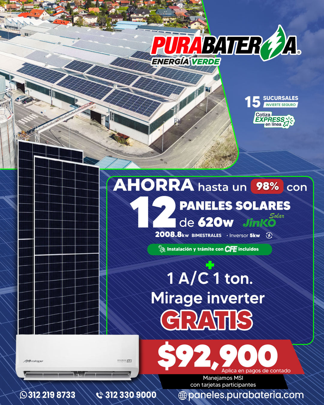 Paquete 12 Paneles Solares + Aire Acondicionado