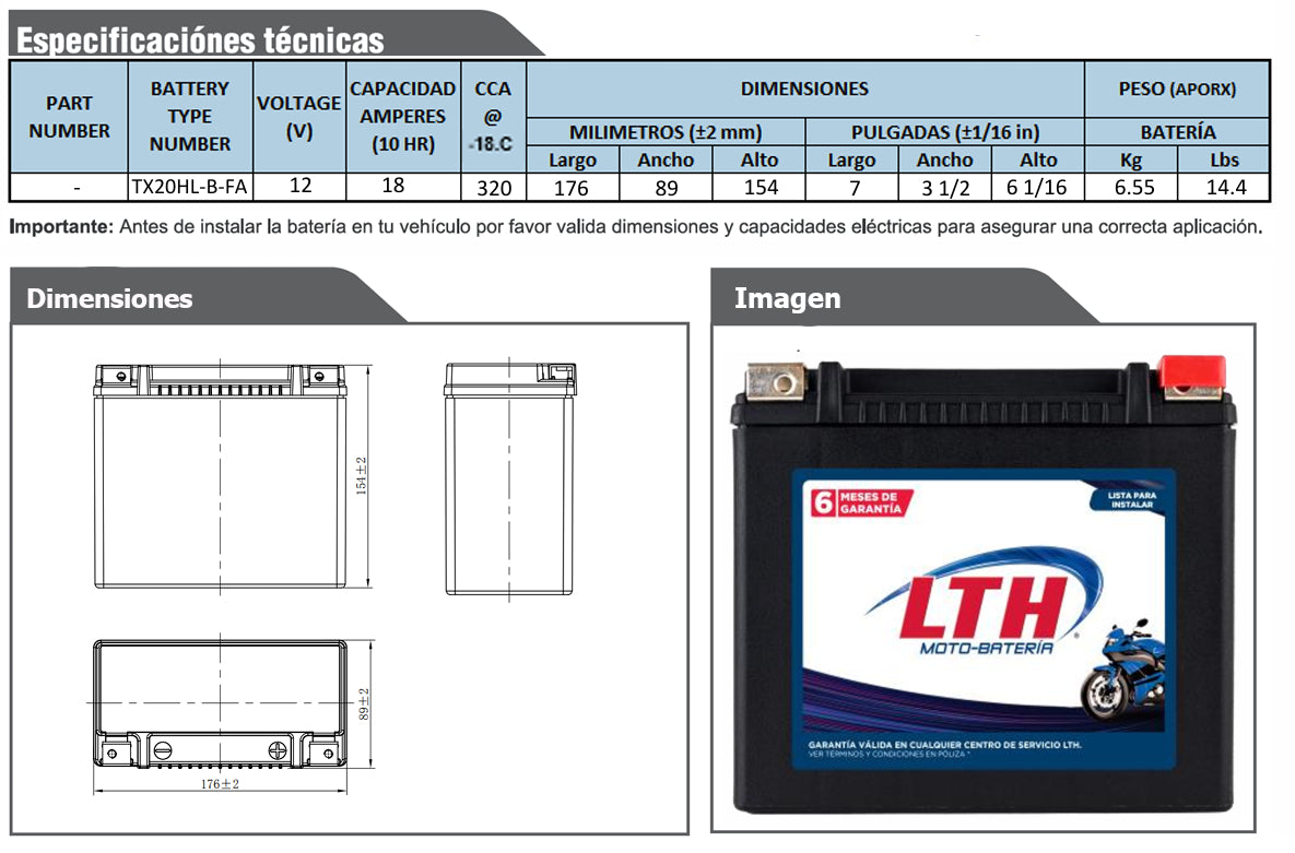 TX20HL-B-FA LTH BATERIA DE GEL ACTIVADA PARA MOTO