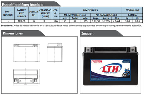 TX9-FA LTH BATERIA DE GEL ACTIVADA PARA MOTO