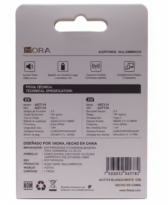 AUT114 AUDIFONOS INALAMBRICOS TWS 1HORA