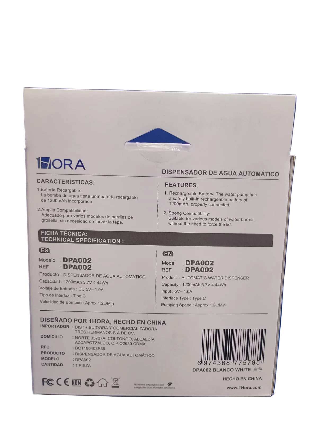 DPA002 DISPENSADOR DE AGUA AUTOMATICO 1HORA