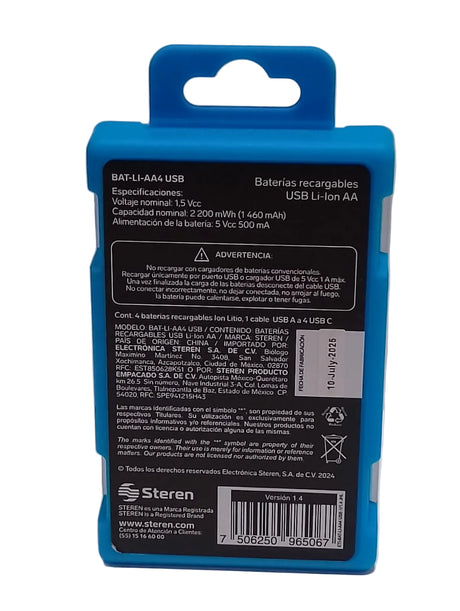 BAT-LI-AA4 BATERIA RECARGABLE USB C4 STEREN