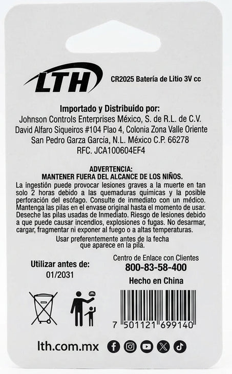 CR2025 PILA LTH DE BOTON 3V C1