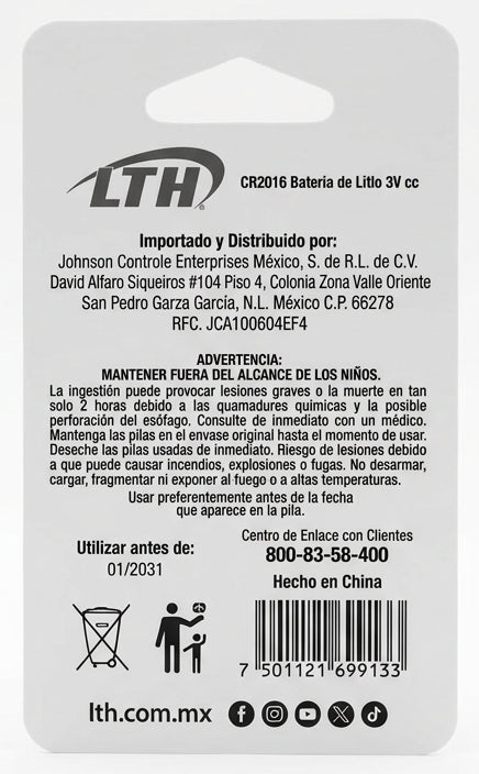 CR2016 PILA LTH DE BOTON 3V C1