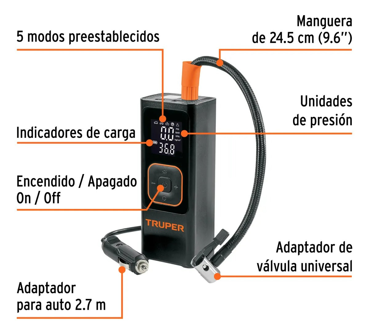 COMP-151 INFLADOR DE AIRE INALAMBRICO PORTATIL 150PSI TRUPER COMP-15I