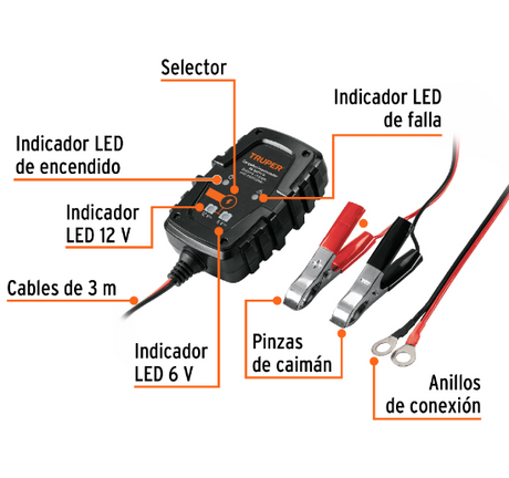 CARBA-1 MINI CARGADOR MANTENEDOR 1AMP 6V Y 12V TRUPER