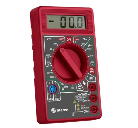 MUL-005 MULTIMETRO DIGITAL ECONOMICO ROJO STEREN