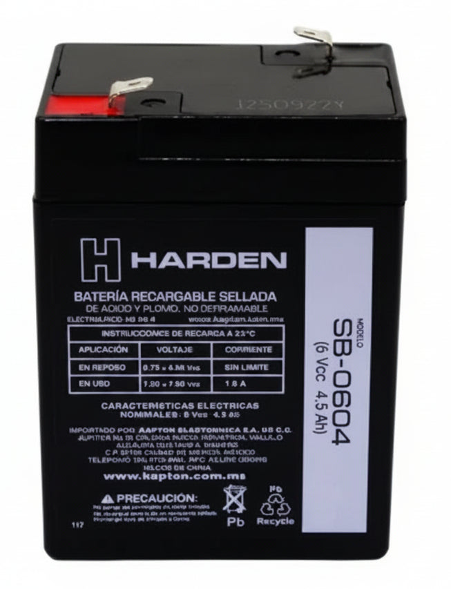 SB-0604 BATERIA SELLADA RECARGABLE 6V 4AH HARDEN