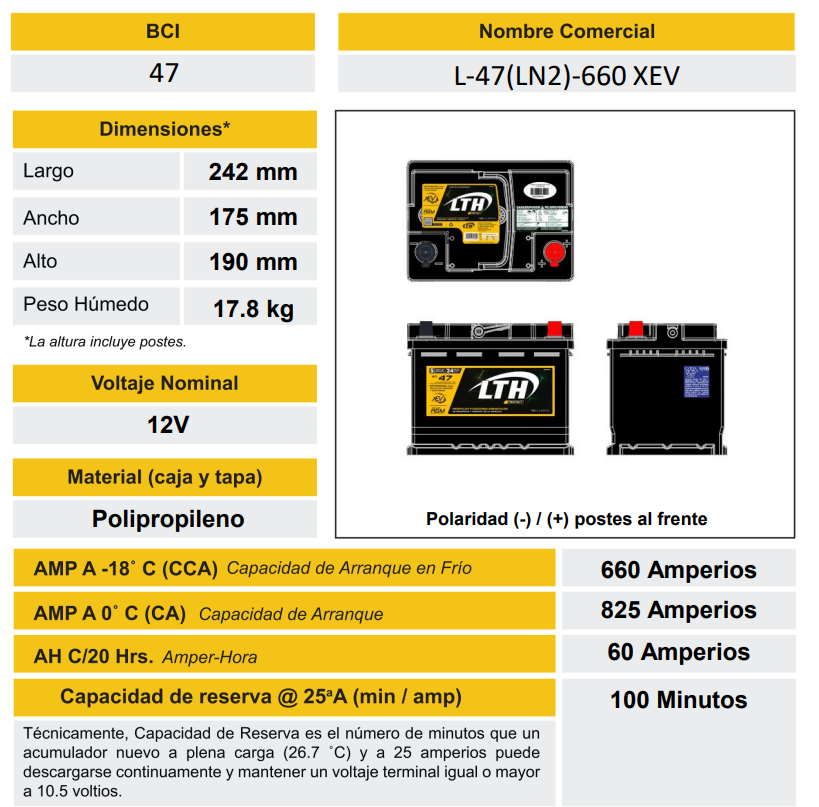 XEV-47-660 BATERIA LTH PROTECT