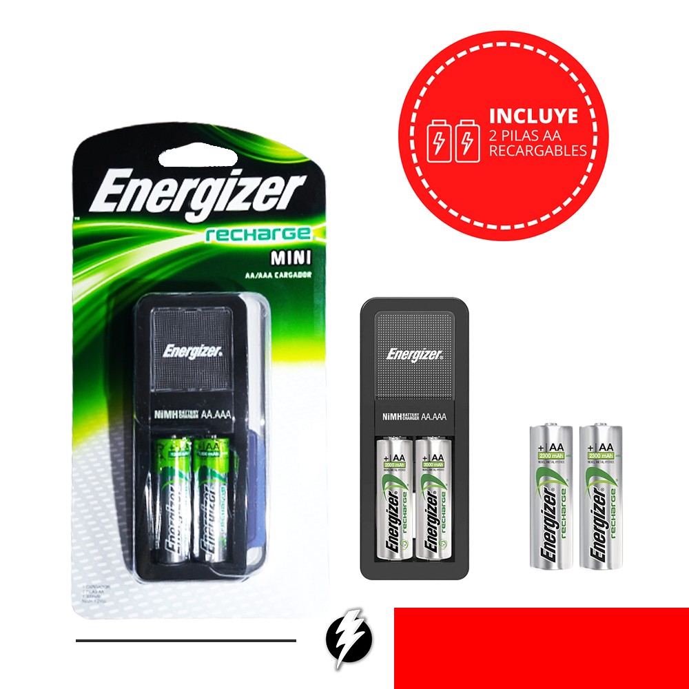 Energizer Cargador Pilas Recargables AA y AAA, Puerto USB, 2 Pilas AA  Incluidas 12 Horas : : Electrónica